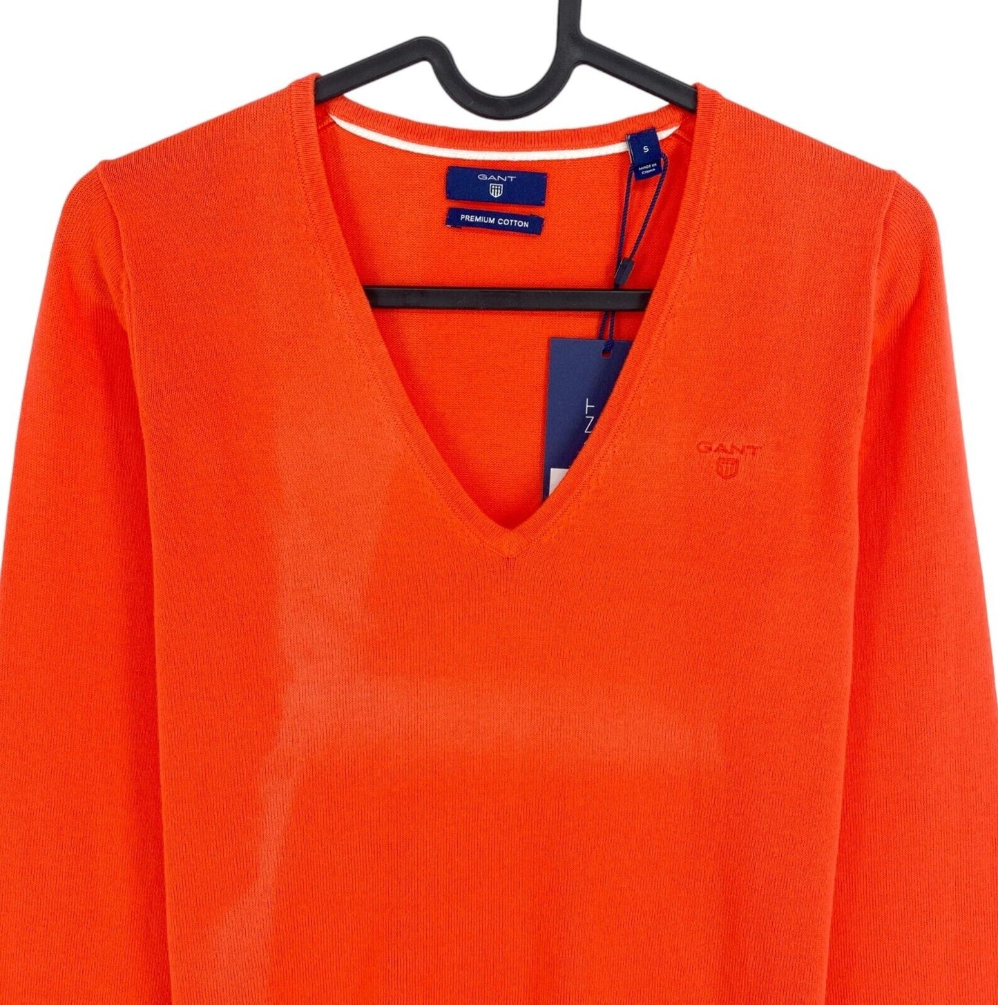 RRP €111 GANT Orange-Pink Lightweight Cotton V Neck Sweater Pullover Size S