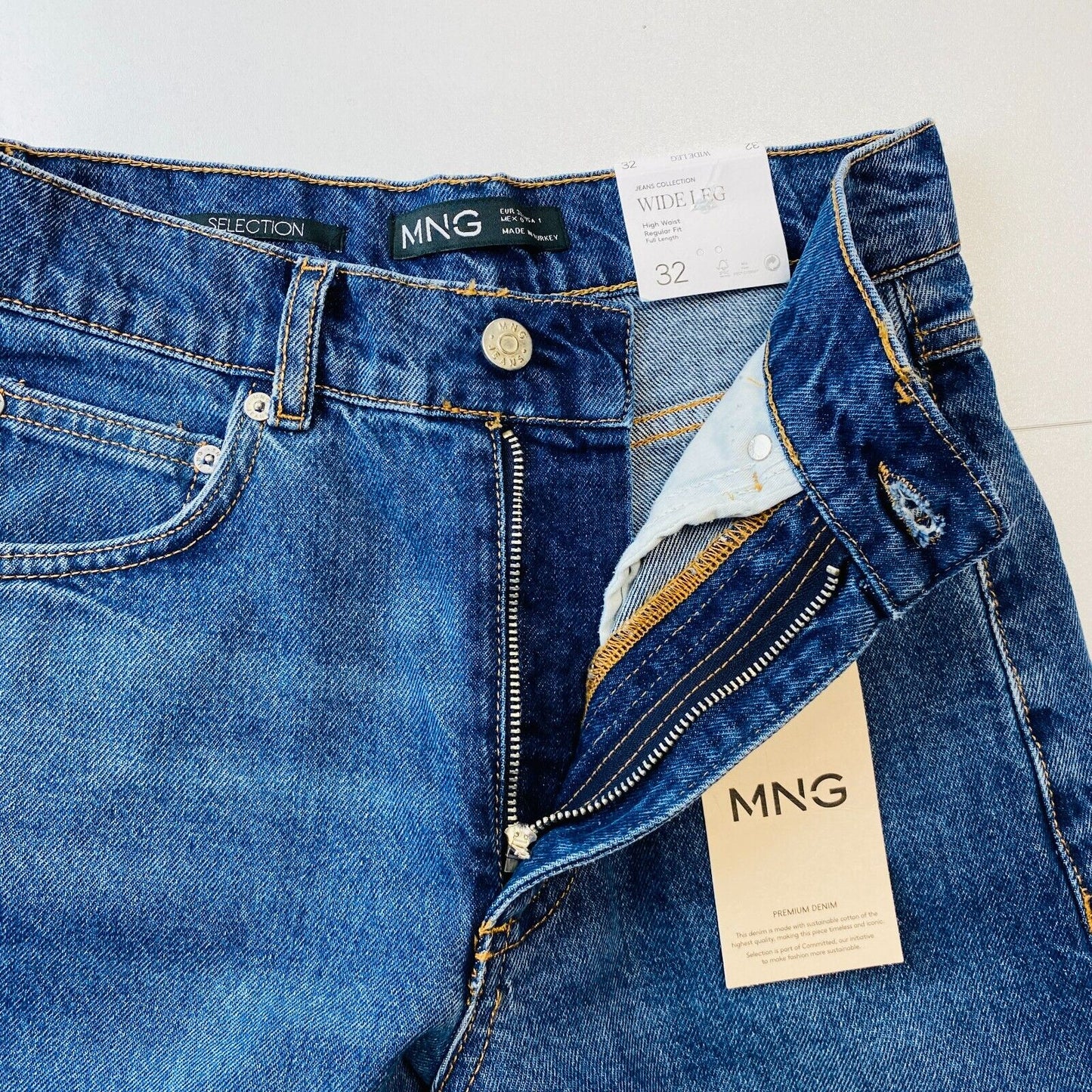 MANGO Women Blue High Waist Regular Wide Leg Fit Jeans EUR 32 US 1 W24