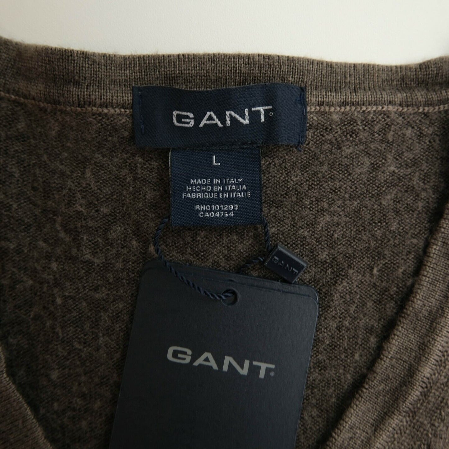 GANT Brown Antique Merino Wool V Neck Pullover Jumper Size L