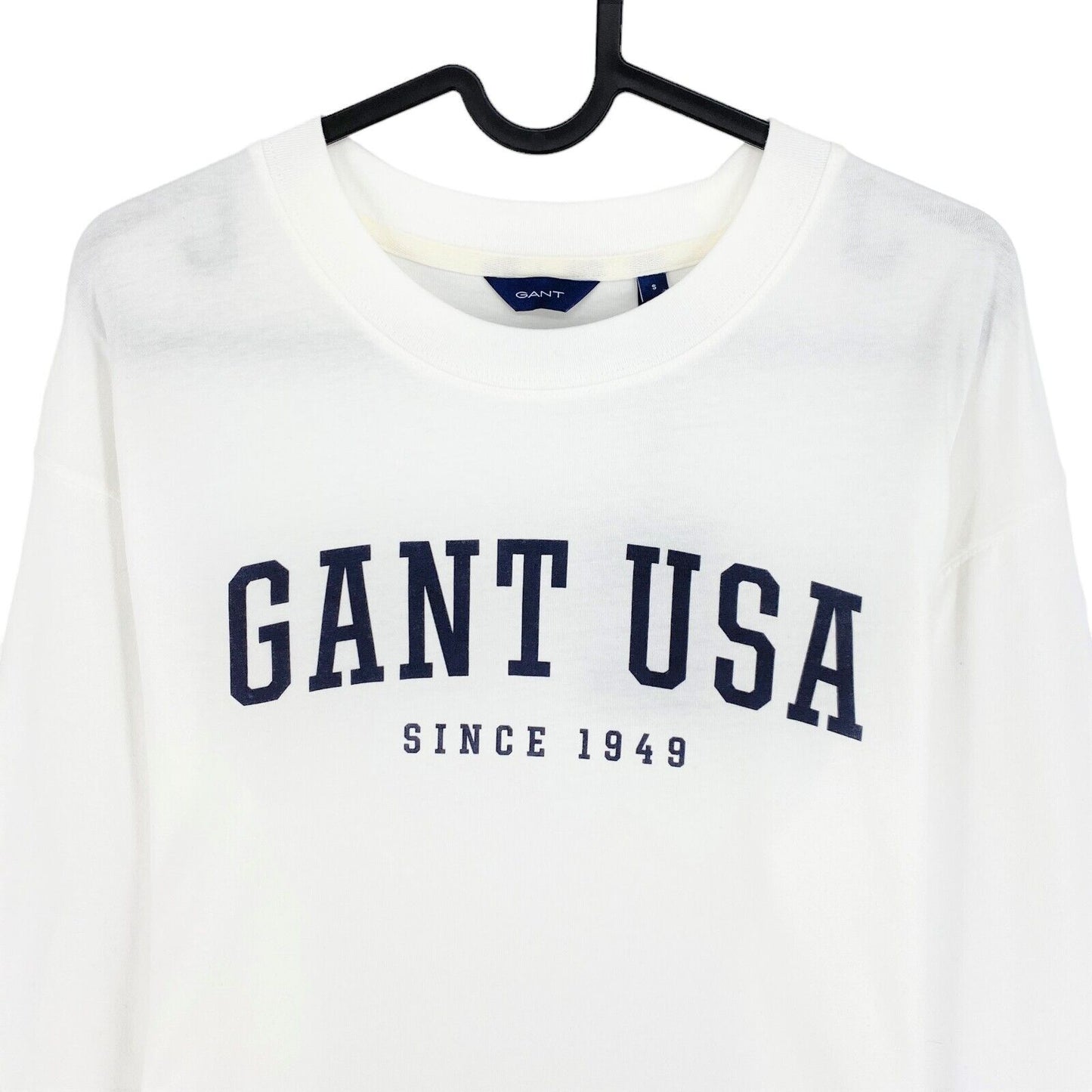 GANT Weißes USA Langarm-T-Shirt mit Rundhalsausschnitt, Größe S