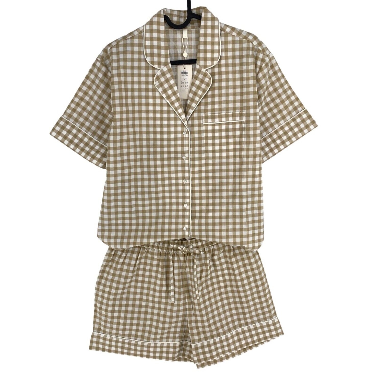 ONLY Women Brown Check ELLIE Short Sleeves Woven Pajama Set Size S / M