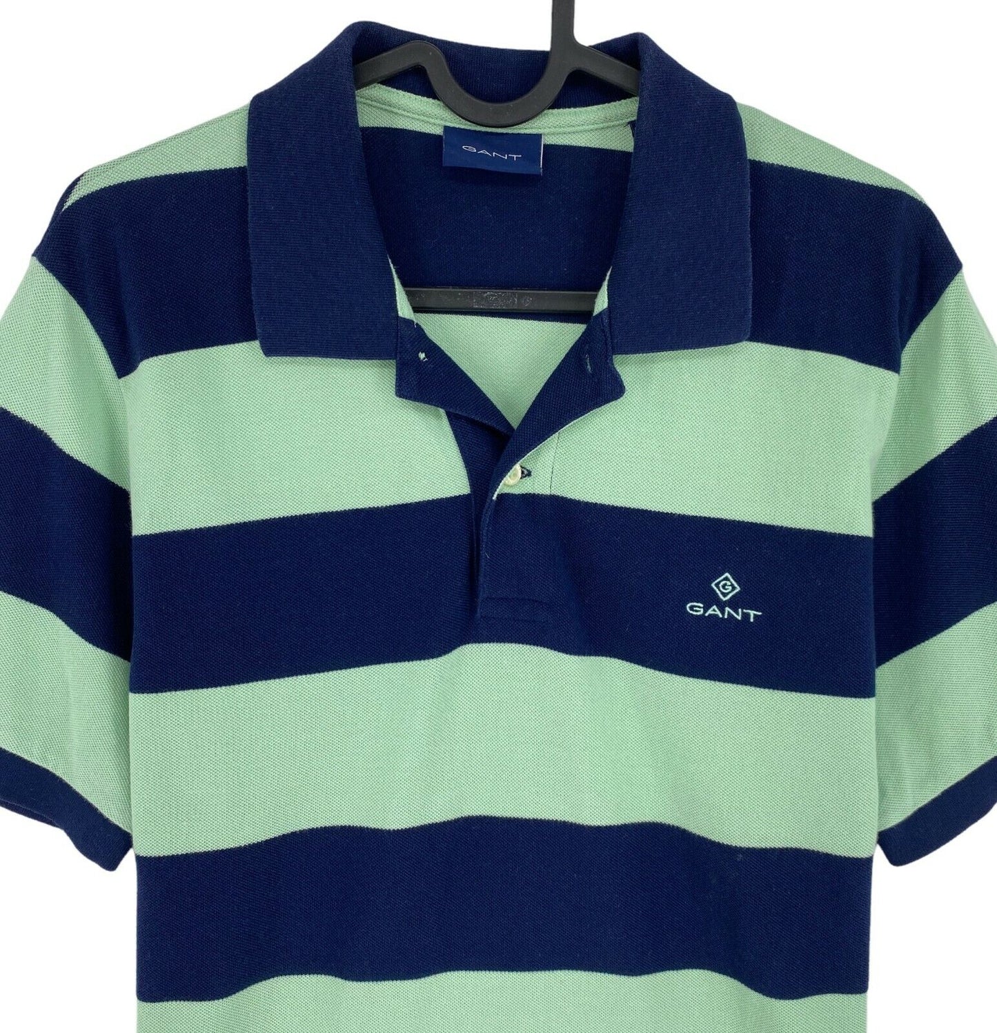 GANT Navy Blue Striped Pique Rugger Polo Shirt Size S