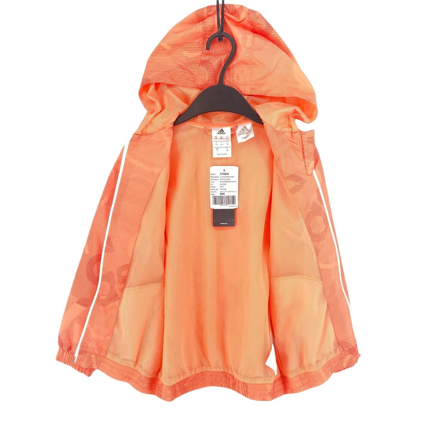 Adidas Windbreaker-Jacke mit Kapuze für Kinder, Orange, Größe 5–6 Jahre