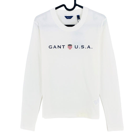 GANT White Banner Shield Crew Neck Long Sleeves T Shirt Size S