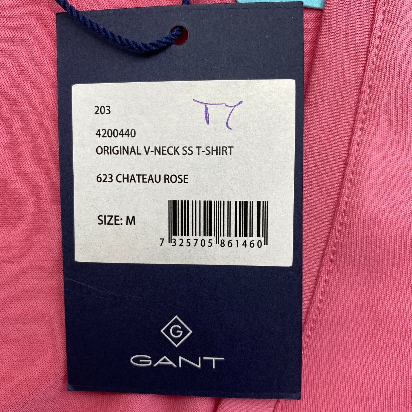 GANT Pink Original T-Shirt mit V-Ausschnitt, Größe M