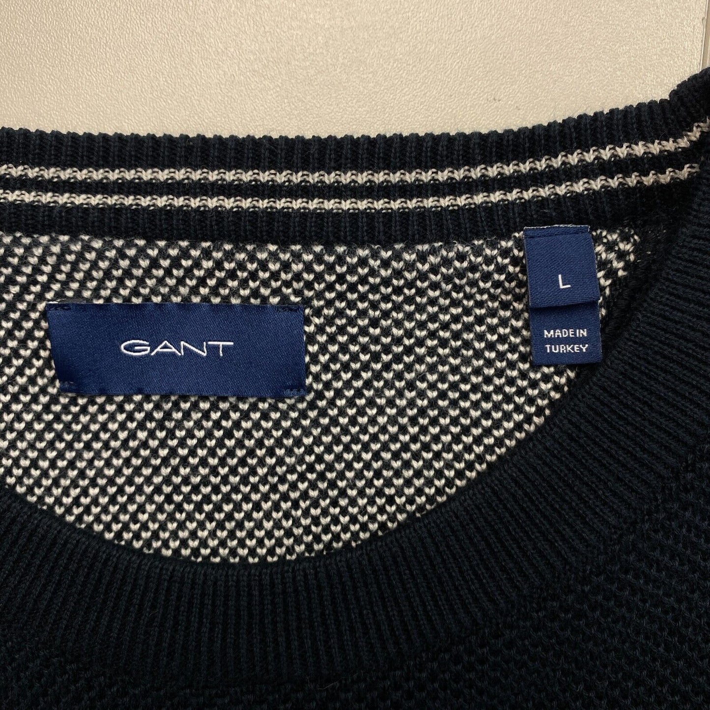 GANT Navy Blue Cotton Pique Crew Neck Sweater Pullover Size L