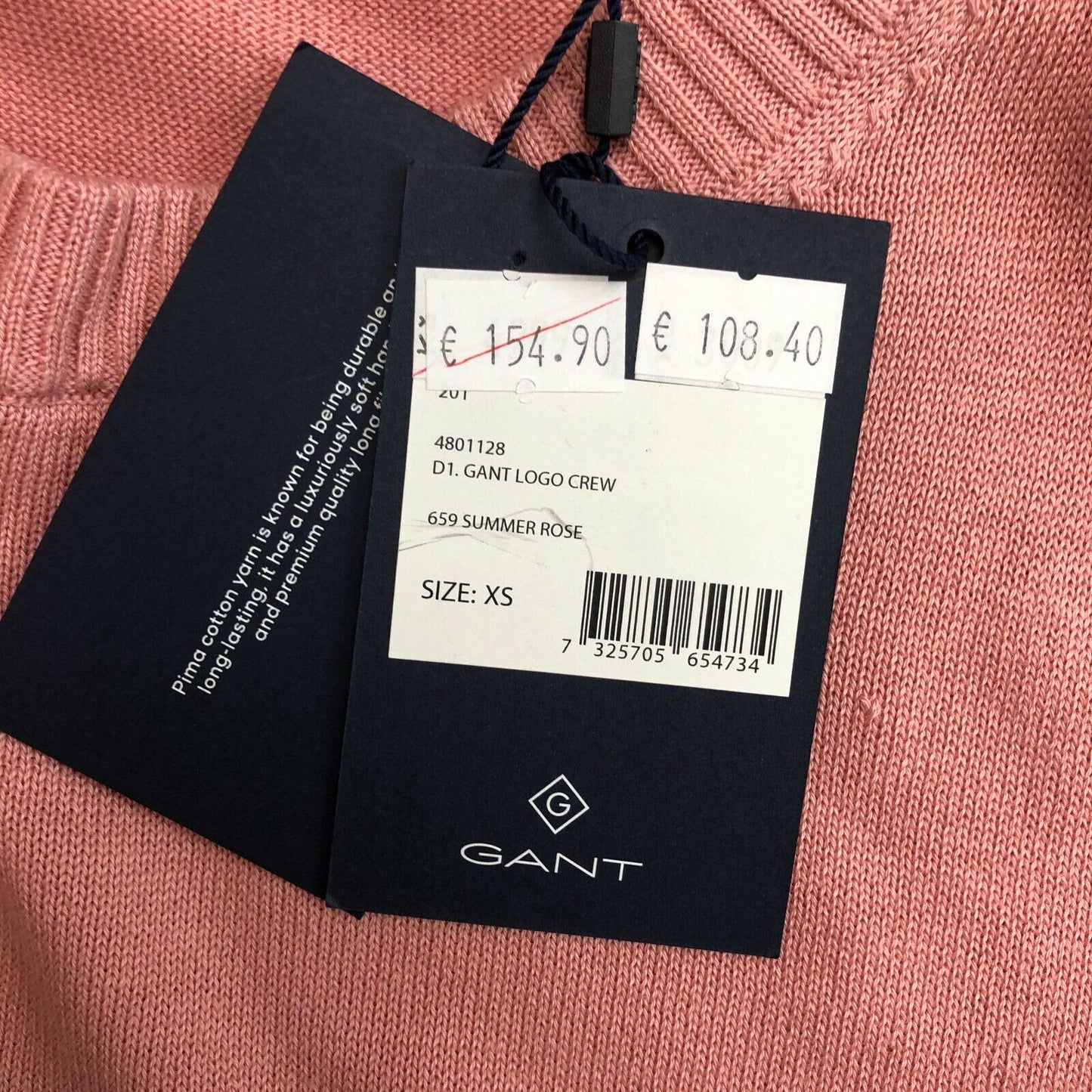 GANT Pink Crew Neck Logo Jumper Sweater Size XS