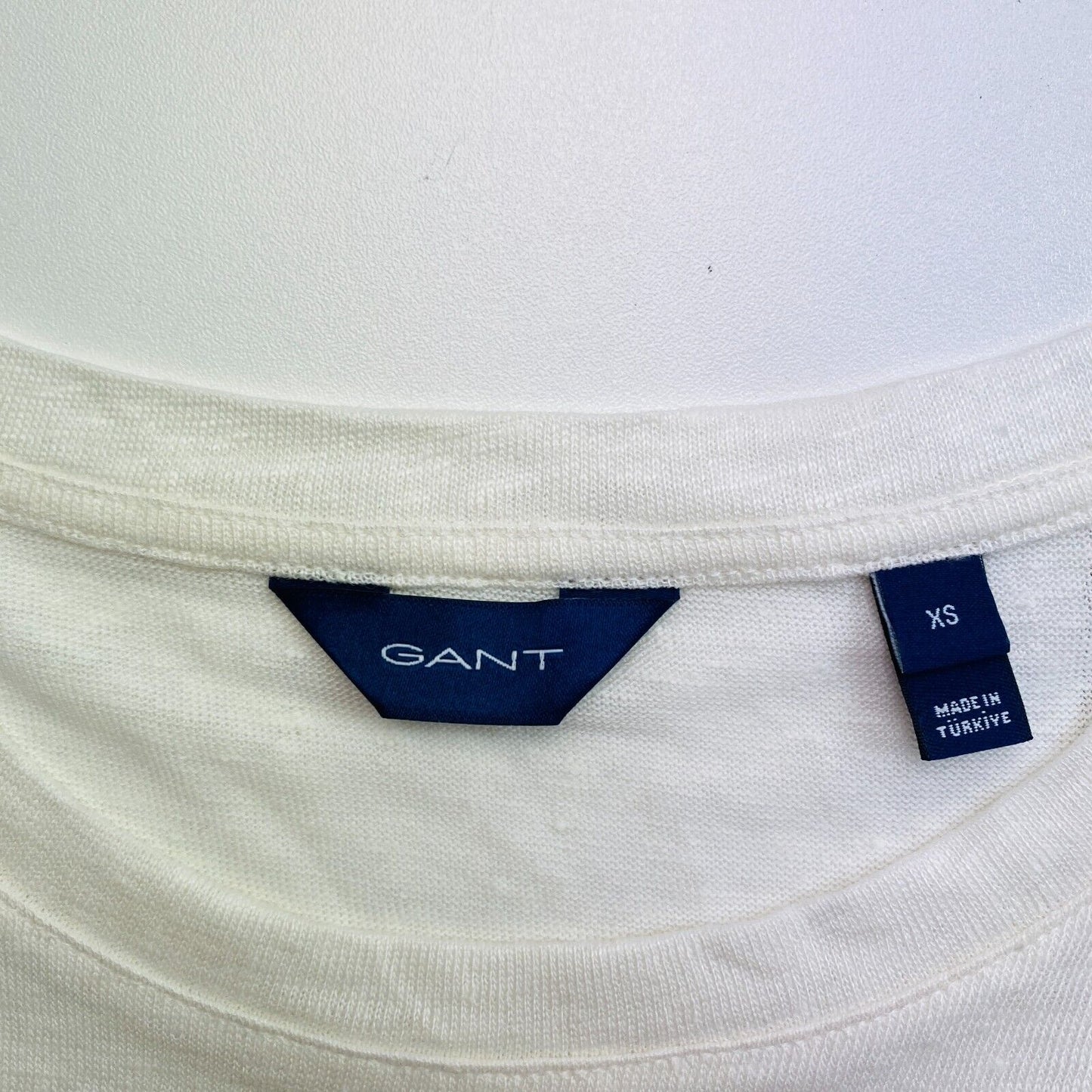 GANT Women White Linen Crew Neck Short Sleeves T Shirt Size XS