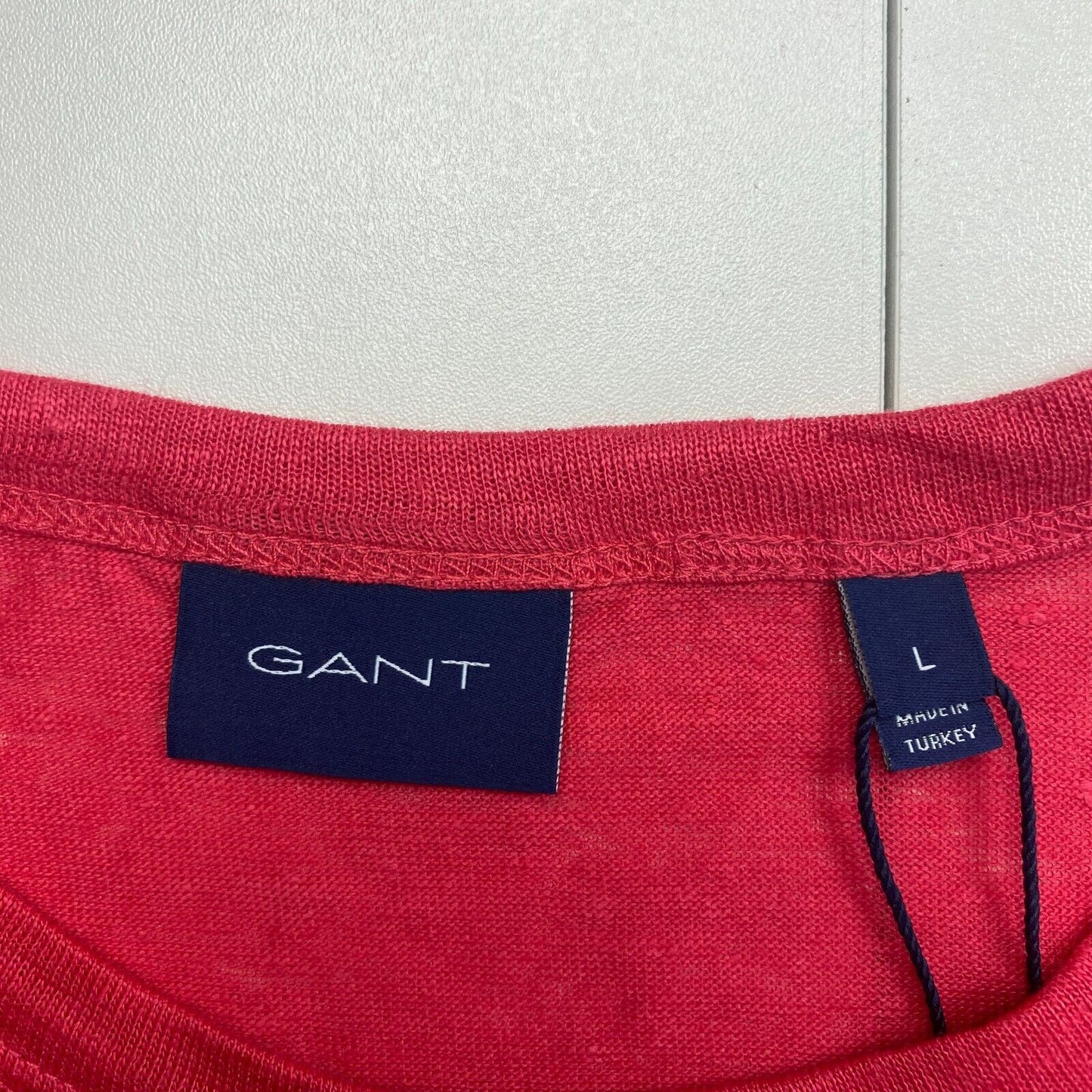 GANT Men Pink Linen Crew Neck Short Sleeve T Shirt Size L