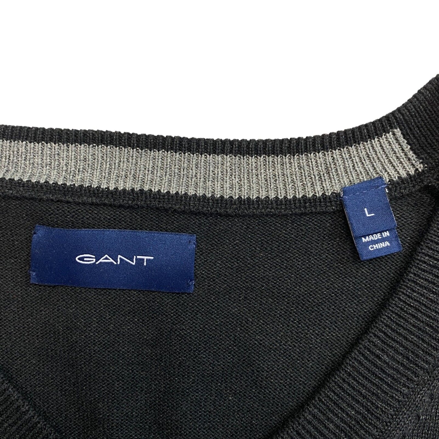 GANT Dark Grey Cotton V Neck Sweater Pullover Size L