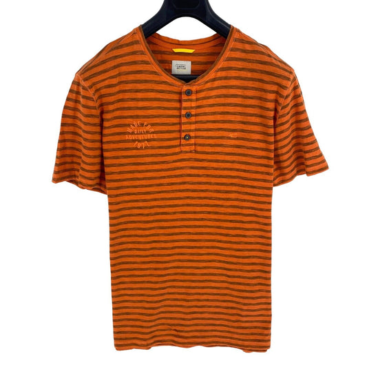 Camel Active Men Orange Striped Short Sleeves Henley Neck T Shirt Size 2XL XXL