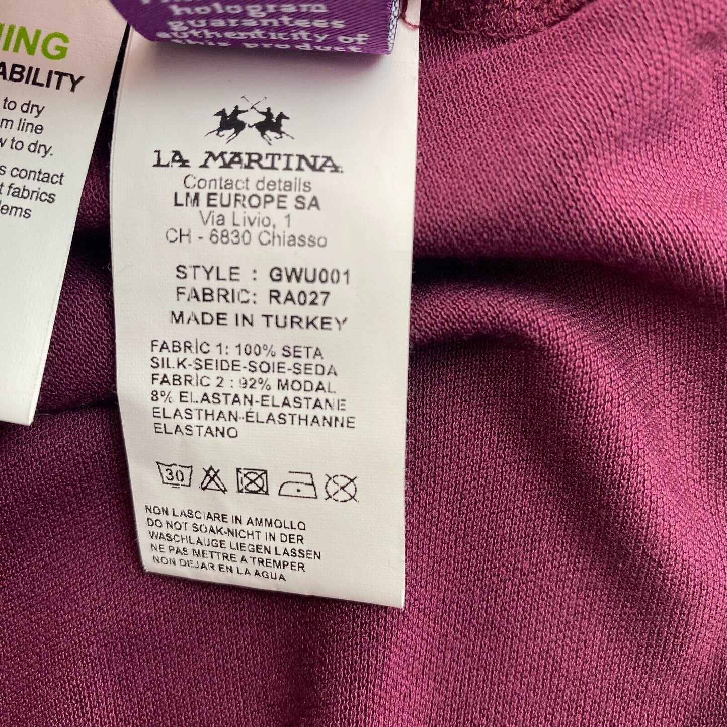 LA MARTINA Women Purple Crew Neck Printed Silk Satin Blouse Size 2 / S