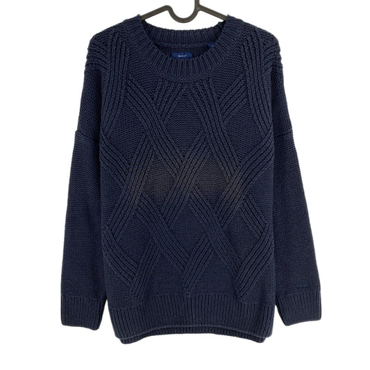 GANT Navy Blue Graphic Cable Crew Neck Sweater Jumper Size L