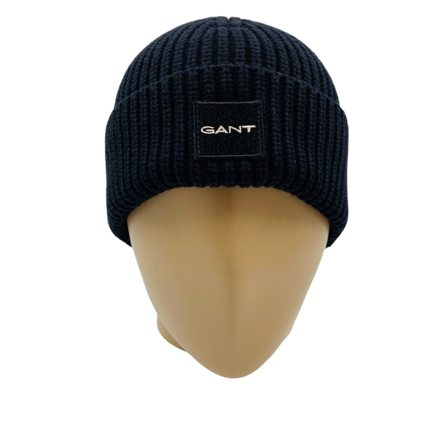 GANT Unisex Adult Black Cotton Wool Blend Knit Beanie Winter Hat One Size