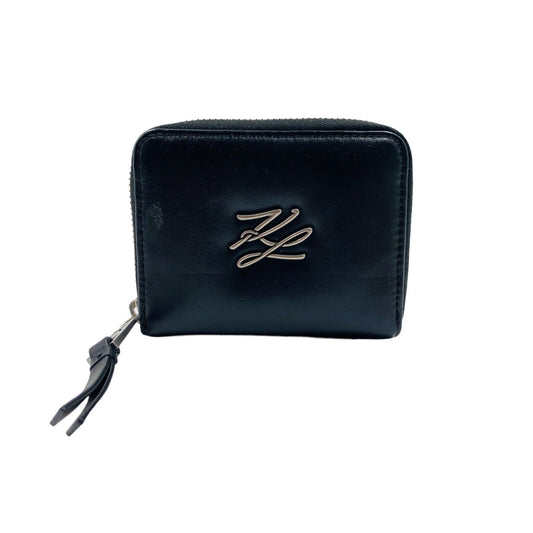 Karl Lagerfeld Black Women Zip Around Lamb Leather Wallet