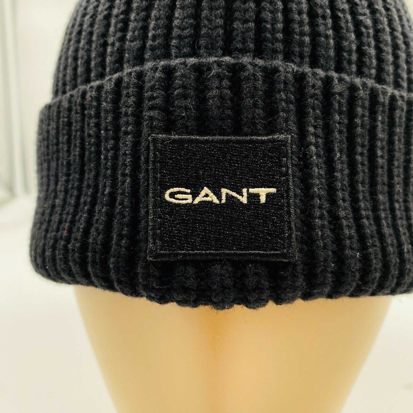 GANT Unisex Adult Black Cotton Wool Blend Knit Beanie Winter Hat One Size