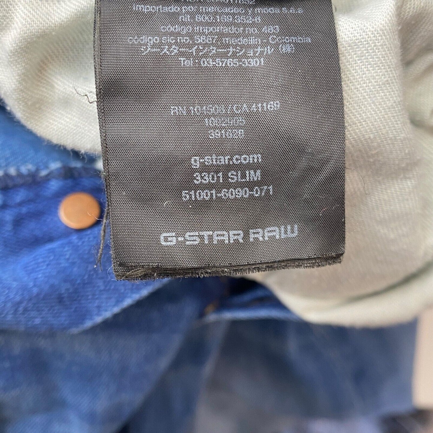 G-STAR 3301 Blue Stretch Slim Fit Jeans Size W29 L30