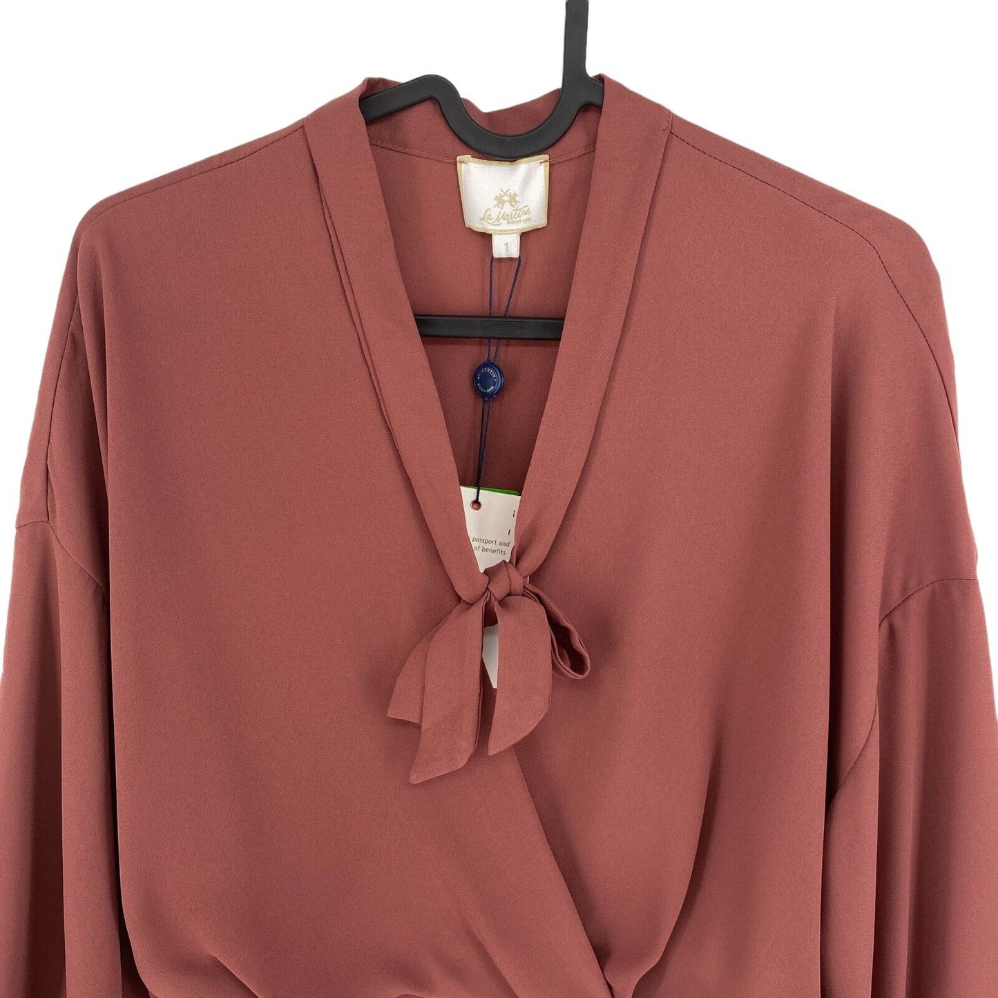 LA MARTINA Blouse Tripla Marron Manches Longues Col V Taille 1 / XS