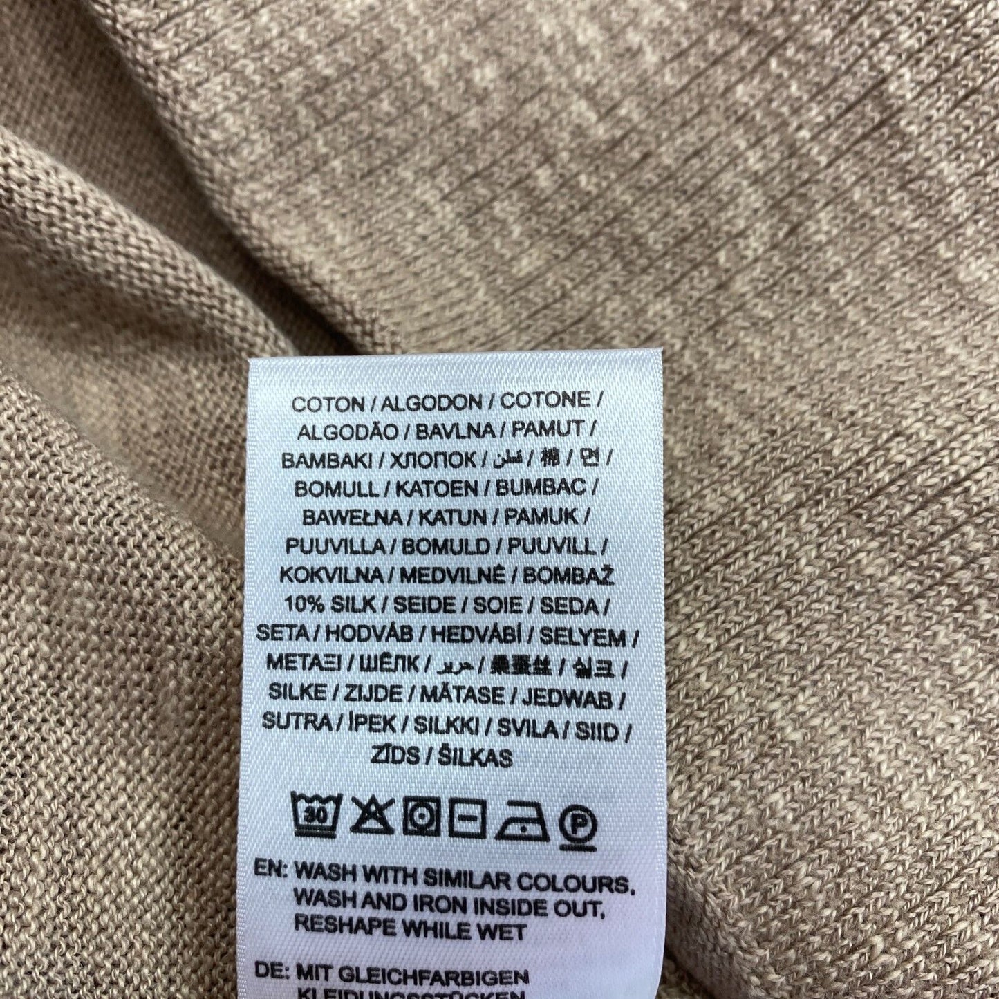 GANT Brauner Strickjackenpullover aus Leinenmischung mit langem V-Ausschnitt, Größe S