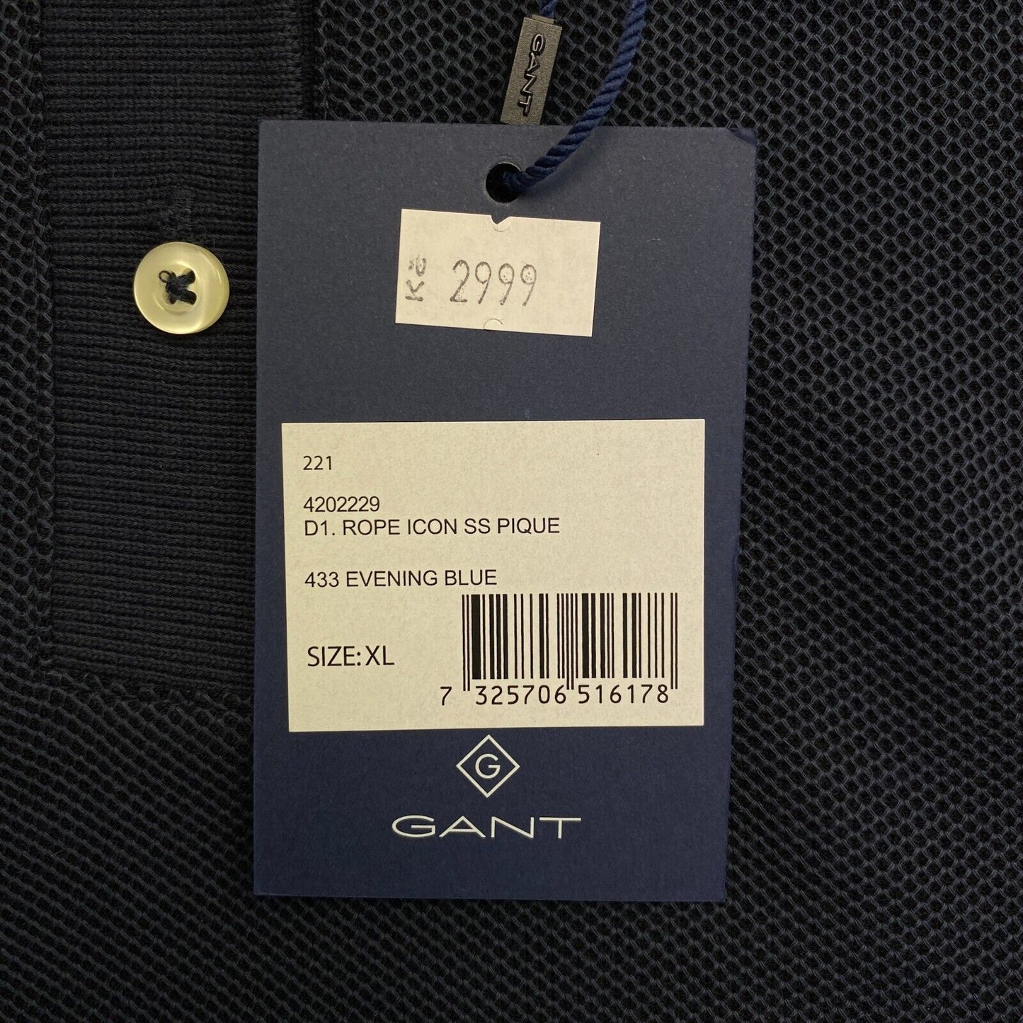 GANT Navy Blue Rope Icon Pique Polo Shirt Size XS L XL