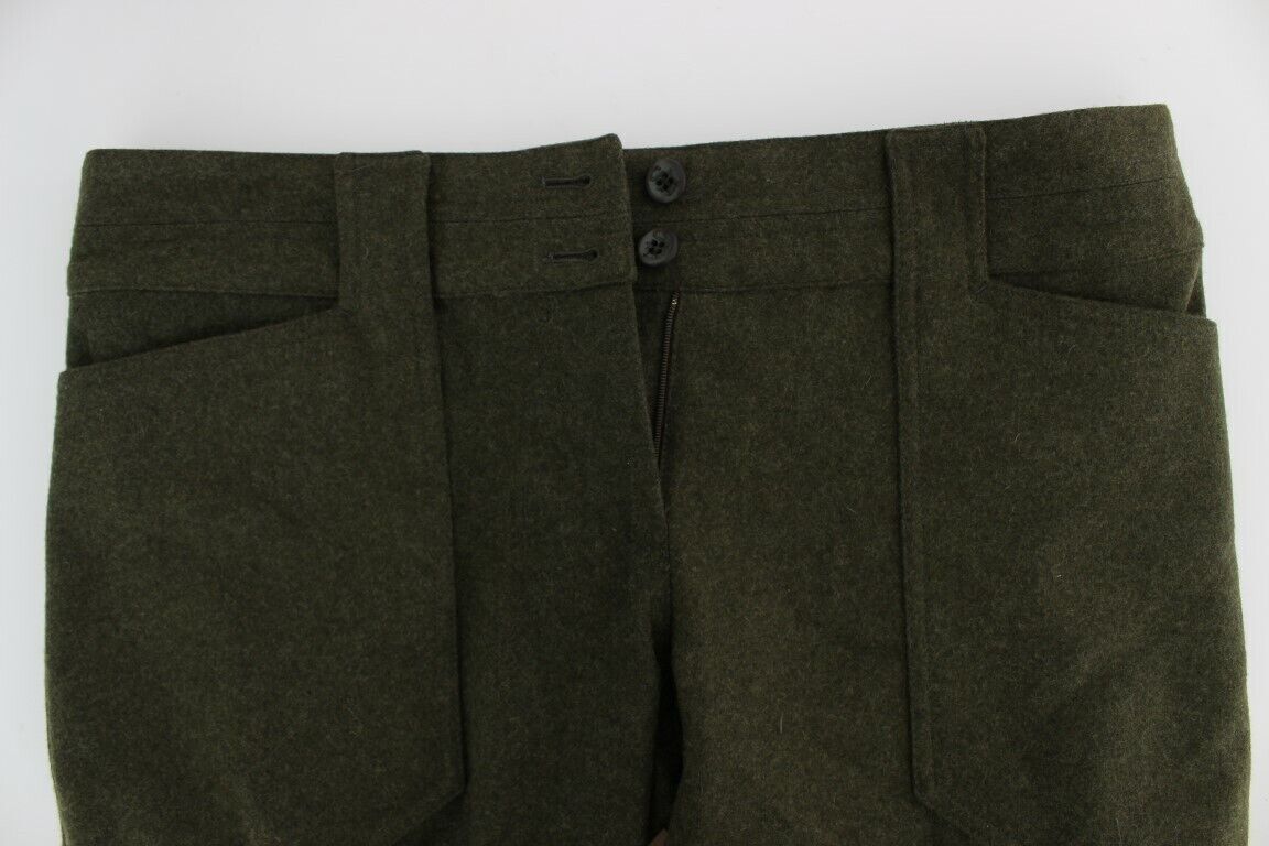 RRP $560 Ermanno Scervino Designer Khaki Green Wool Blend Pants Trousers W28