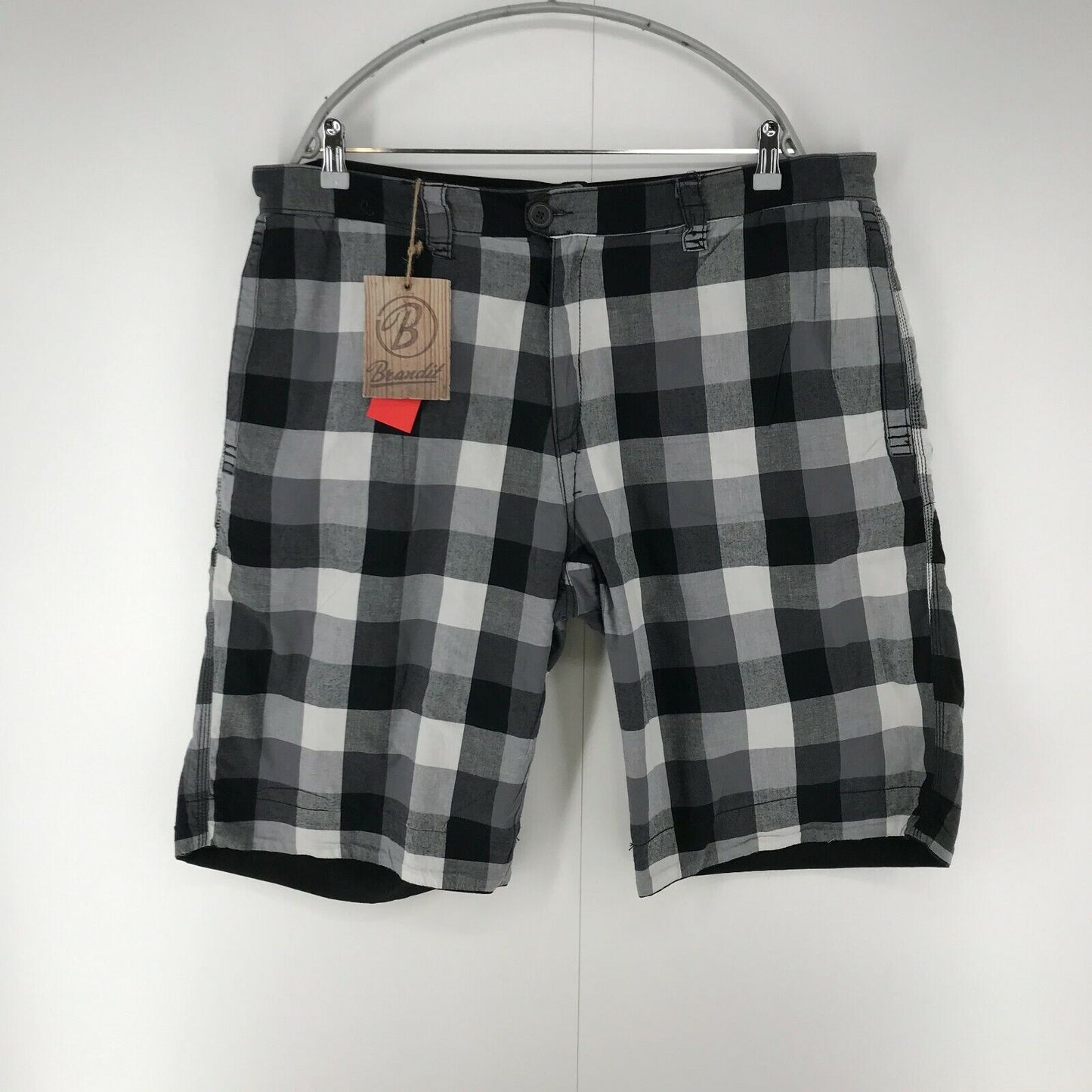 BRANDIT Black Grey Checkered Regular Fit Reversible Chino Shorts Size XXL / W38