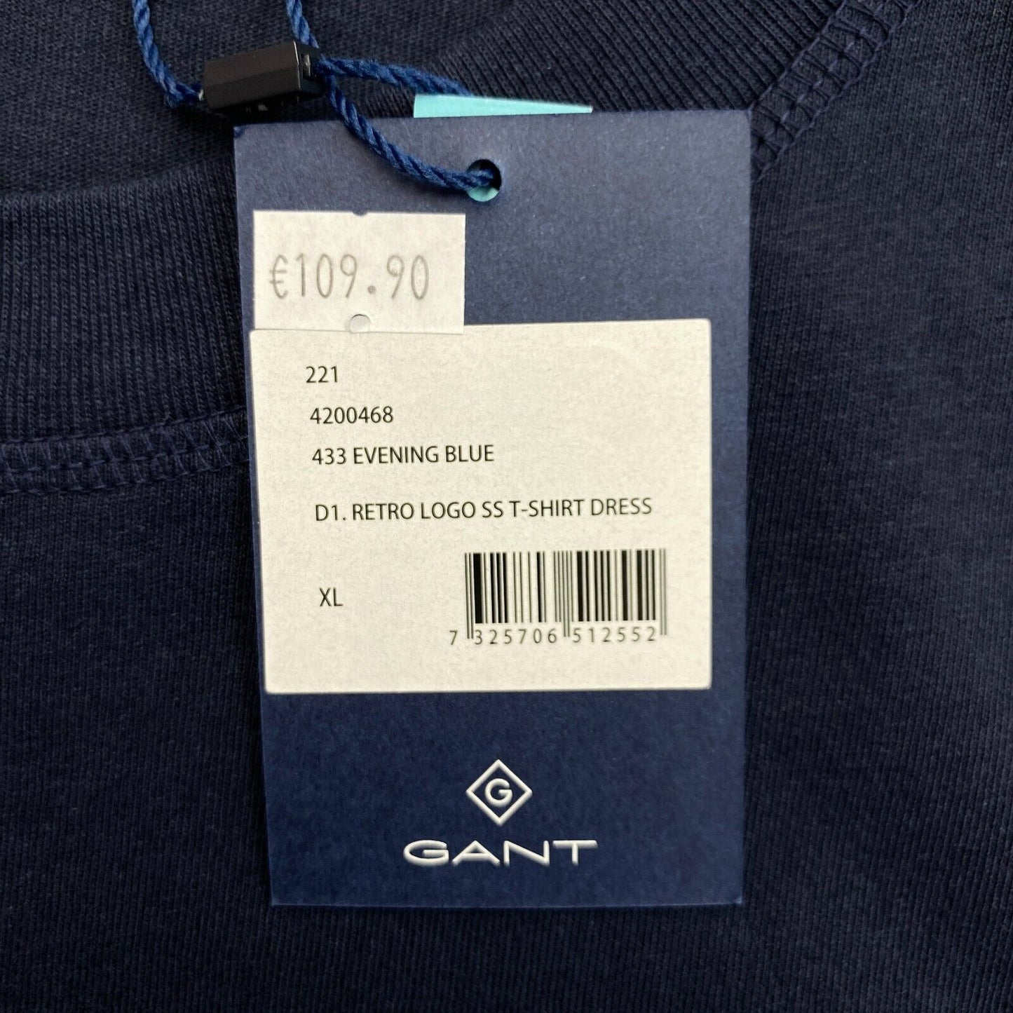 GANT Bleu Marine Rétro Logo Manches Courtes T Shirt Robe Taille XL