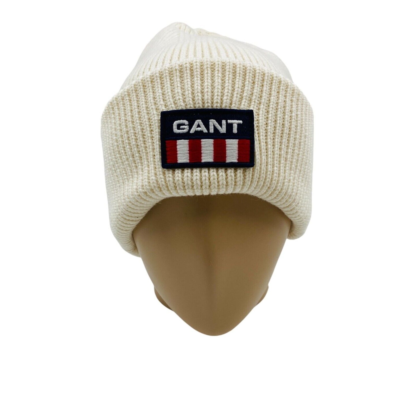 GANT Unisex Eggshell White Cotton Wool Blend Beanie Winter Hat One Size