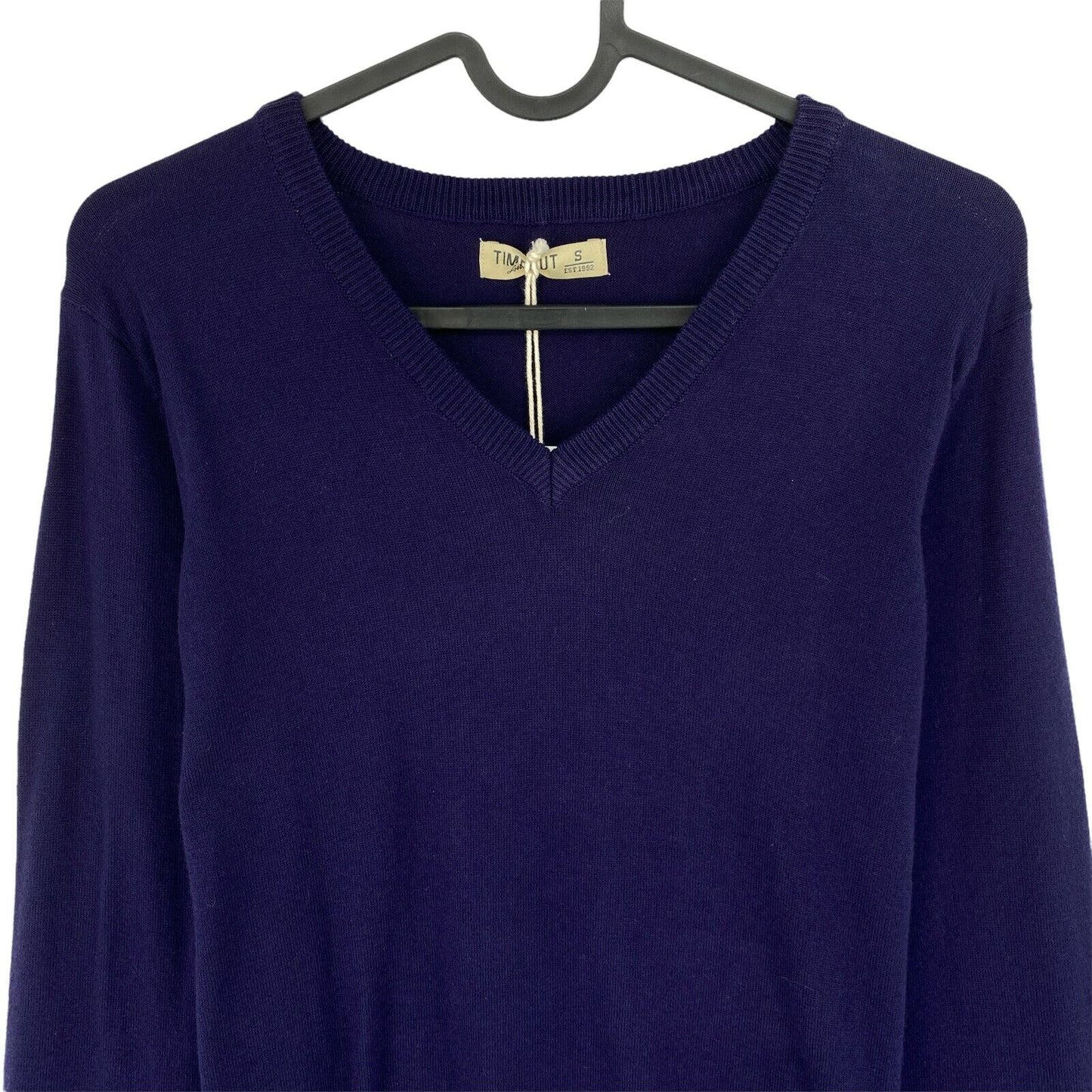 TIMEOUT Dark Purple V Neck Cotton Blend Sweater Pullover Size S M L XL