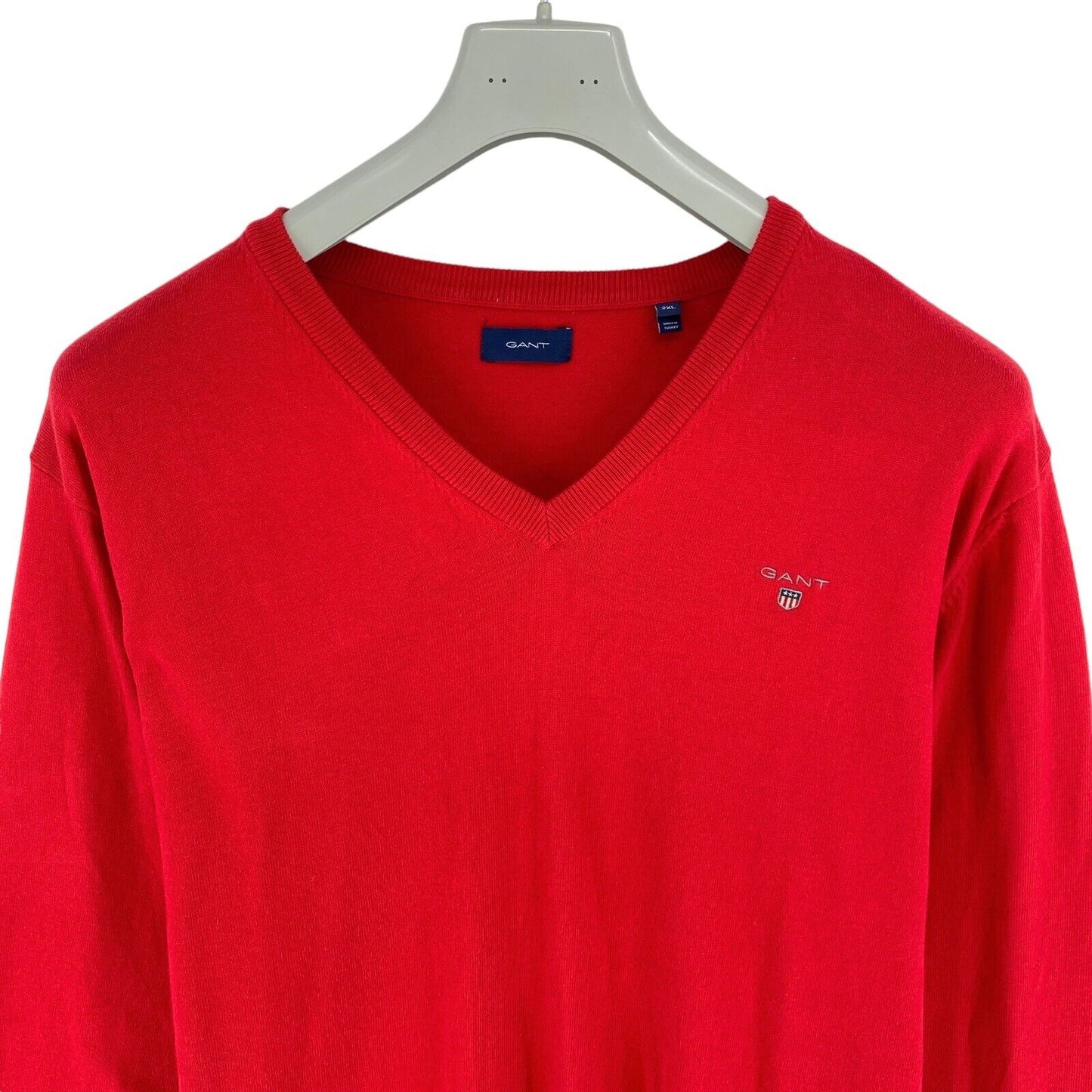 GANT Red Cotton V Neck Sweater Pullover Size 2XL XXL