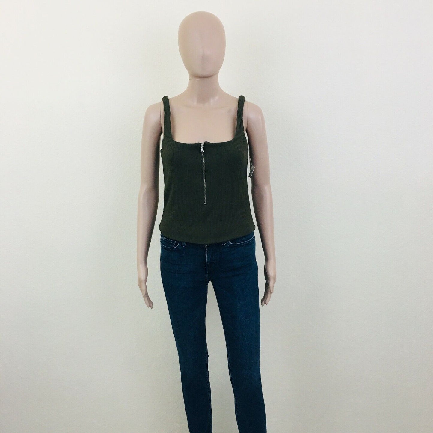 ZARA Dark Olive Green Tank Top Shirt Size S M