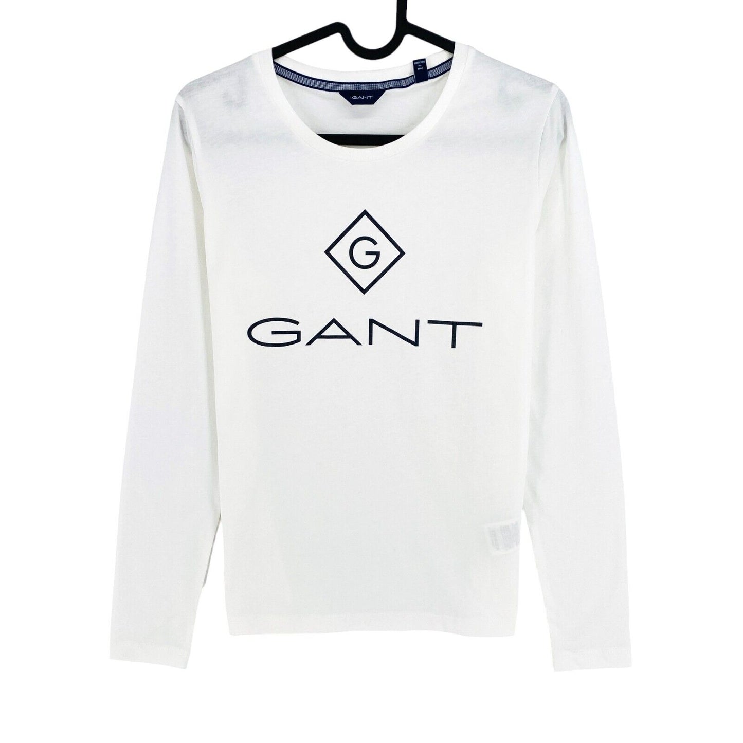 GANT Weißes Lock Up Langarm-T-Shirt mit Rundhalsausschnitt, Größe XS