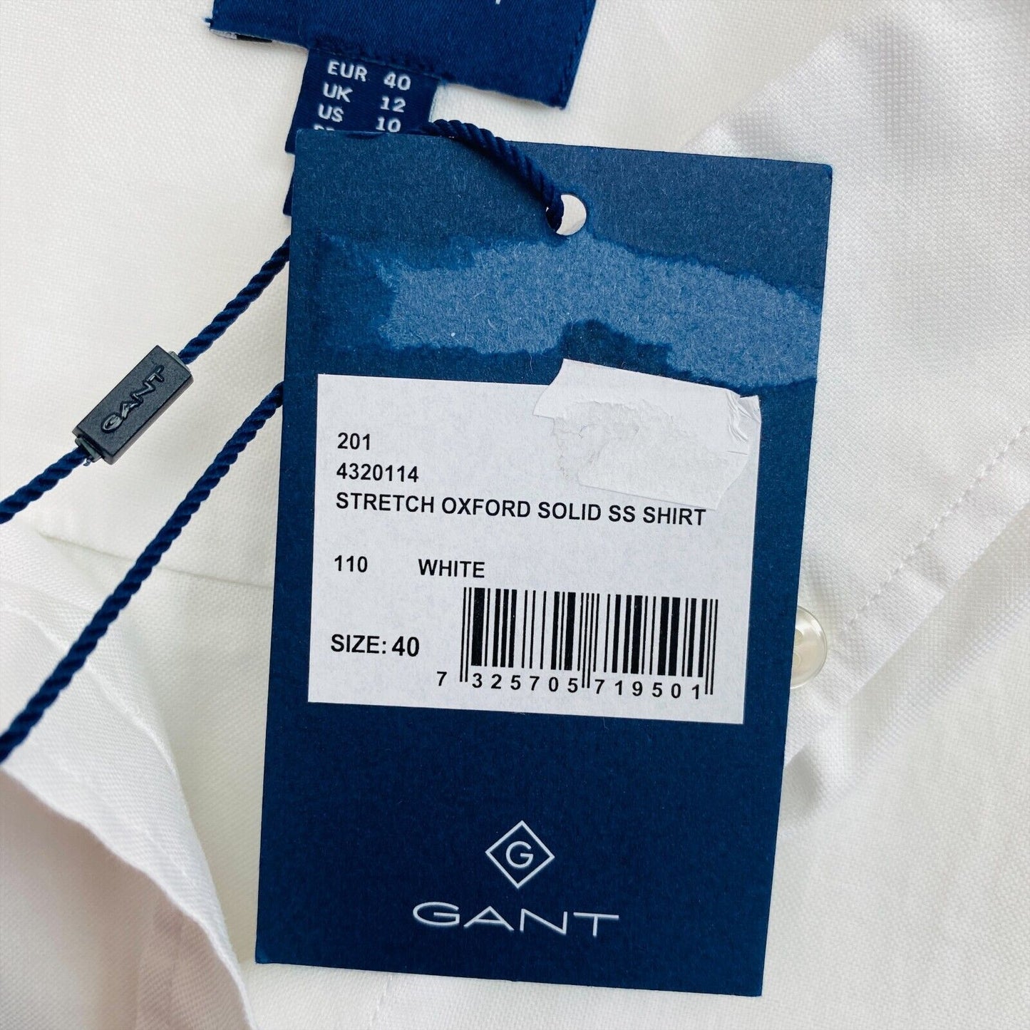 GANT Weißes Stretch-Oxford-Hemd mit kurzen Ärmeln, einfarbig, Größe EU 40, UK 12, US 10