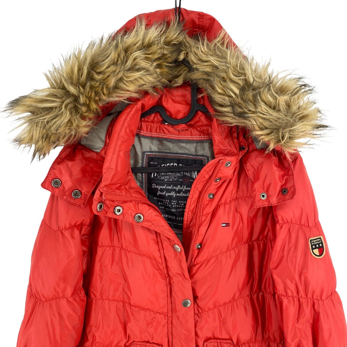 Hilfiger Denim Red Hooded Down Puffer Coat Jacket Size XS