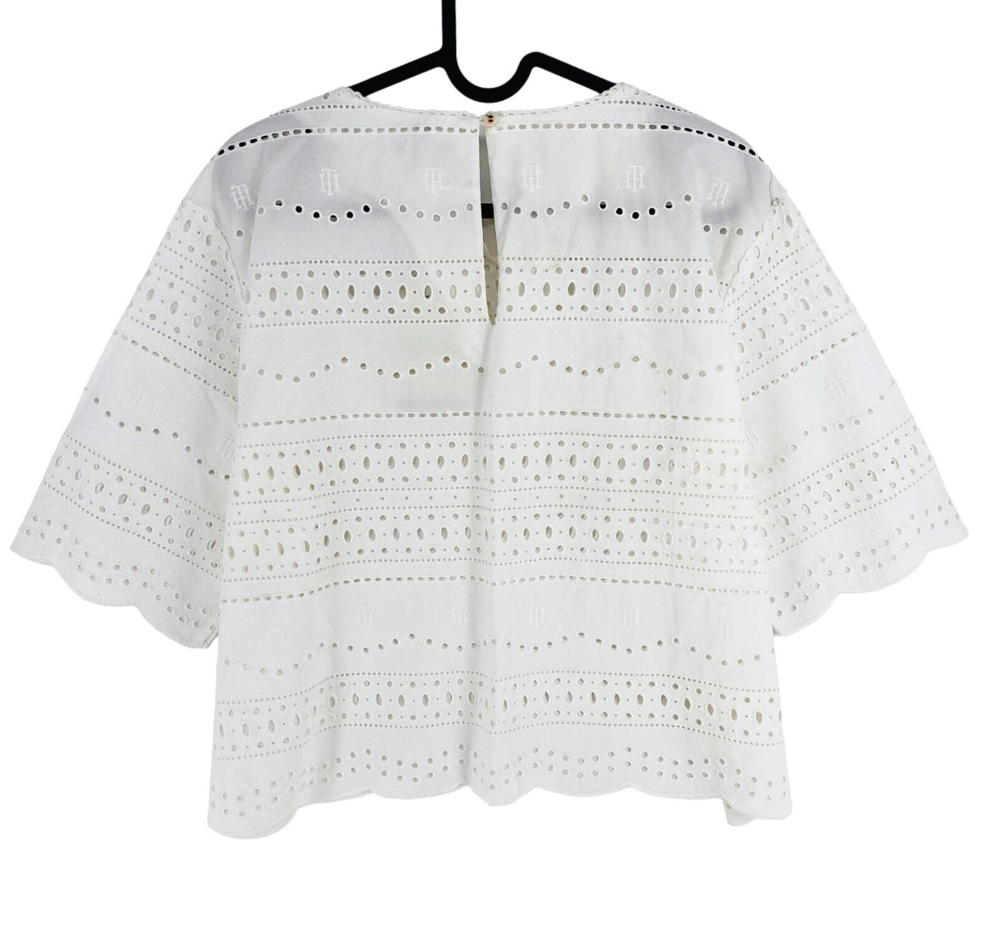 Tommy Hilfiger Women White Broderie Crew Neck Blouse Size EU 42 UK 14 US 10