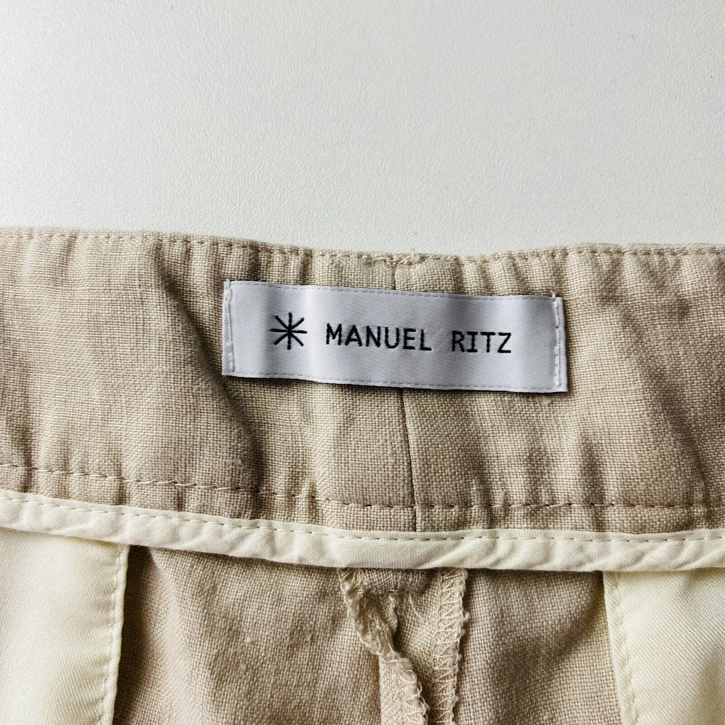 Manuel Ritz Women Light Beige Regular Straight Fit Linen Trousers IT 44 W28