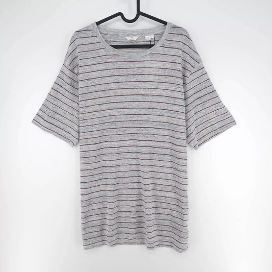 GANT Mens Grey Striped 100 % Linen Crew Neck T Shirt Size L