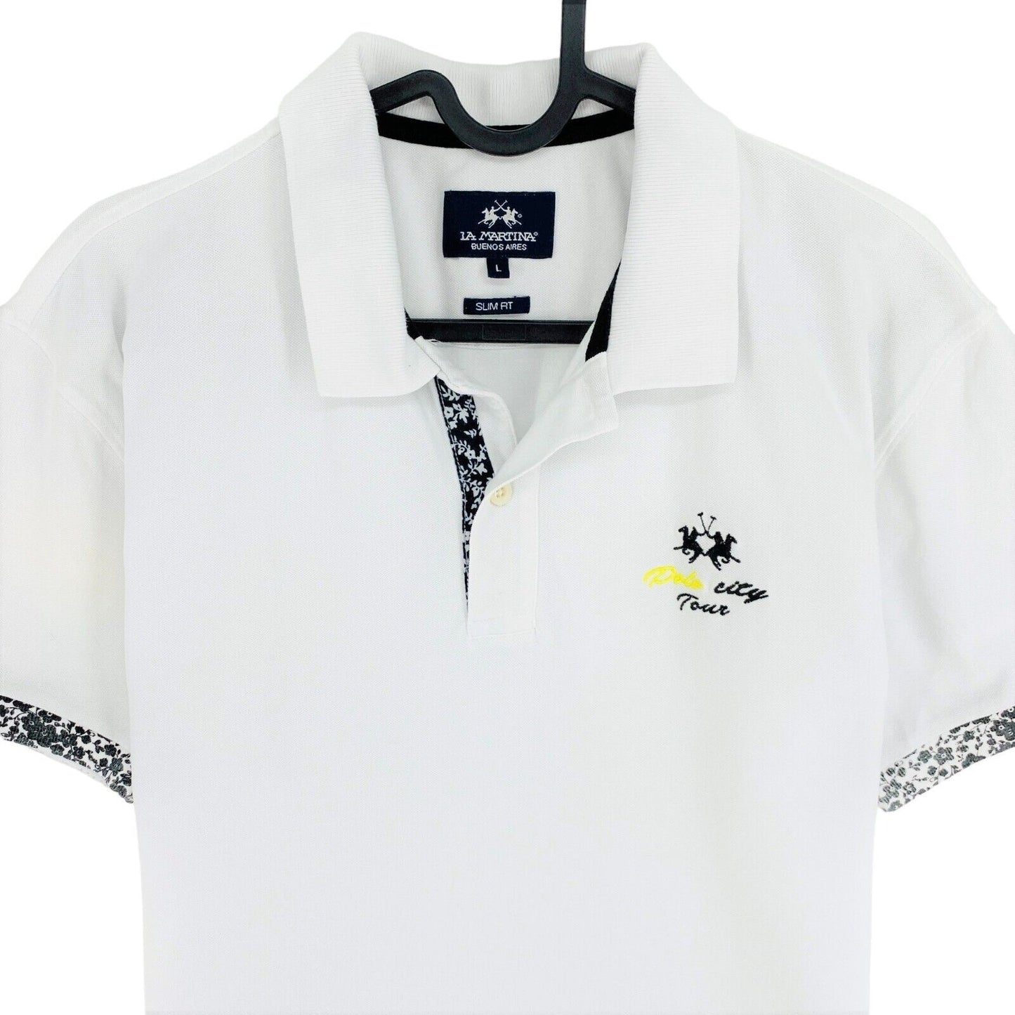 LA MARTINA White Piquet Stretch Slim Fit Short Sleeves Polo Shirt Size L