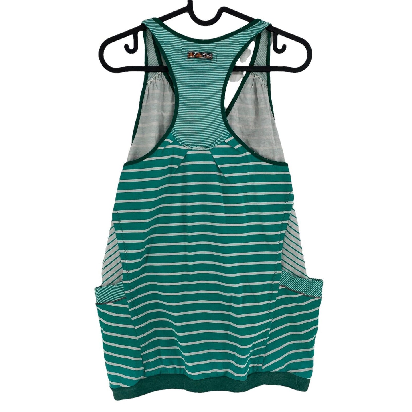 Colcci Striped Green 100% Cotton Sleeveless Deep V-Neck Top Blouse Size S