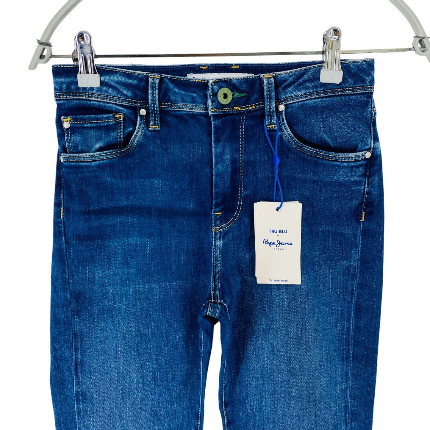 PEPE JEANS CHER Women Blue Stretch High Waist Skinny Fit Cropped Jeans W25 L28