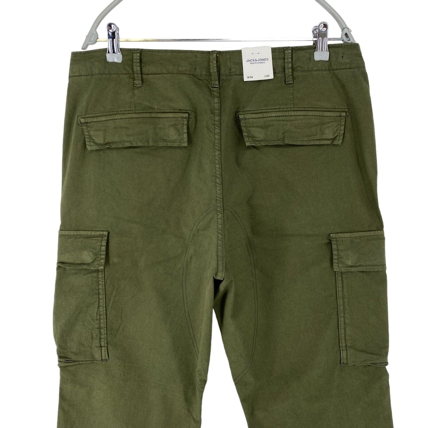 JACK &amp; JONES Pantalon cargo stretch ample coupe fuselée vert foncé W36 L32