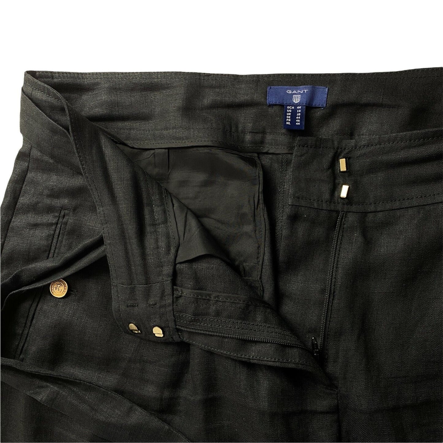 GANT Femme Pantalon en lin coupe décontractée noir Taille EUR 44 UK 18 US 14 W34