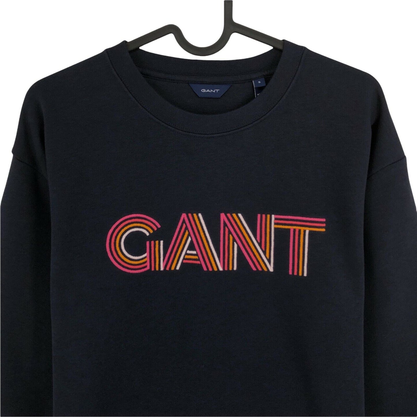 GANT Bleu Marine Dégradé Graphique Logo Crew Neck Jumper Pull Taille S