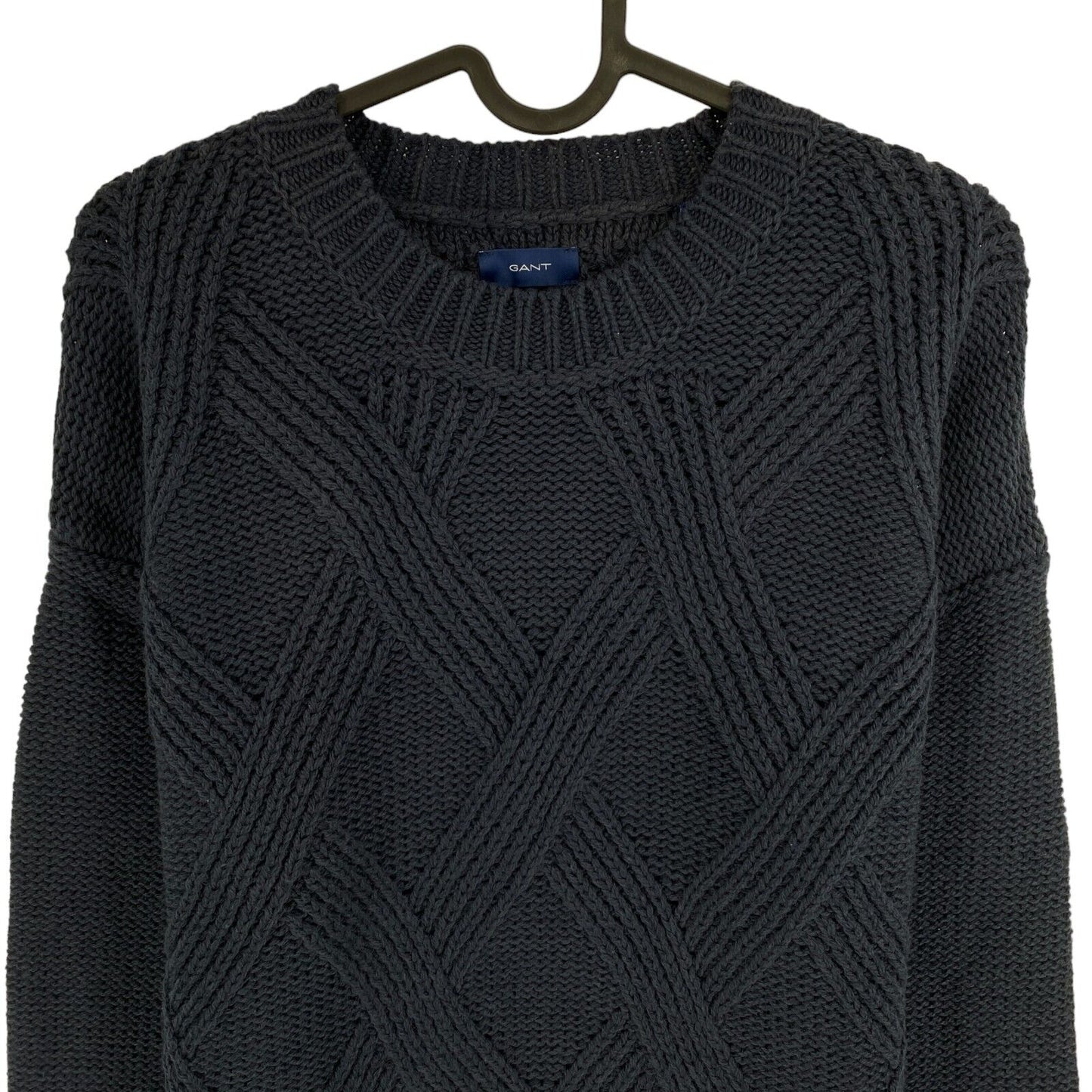 GANT Pullover mit Rundhalsausschnitt und grafischem Zopfmuster, Marineblau, Größe S