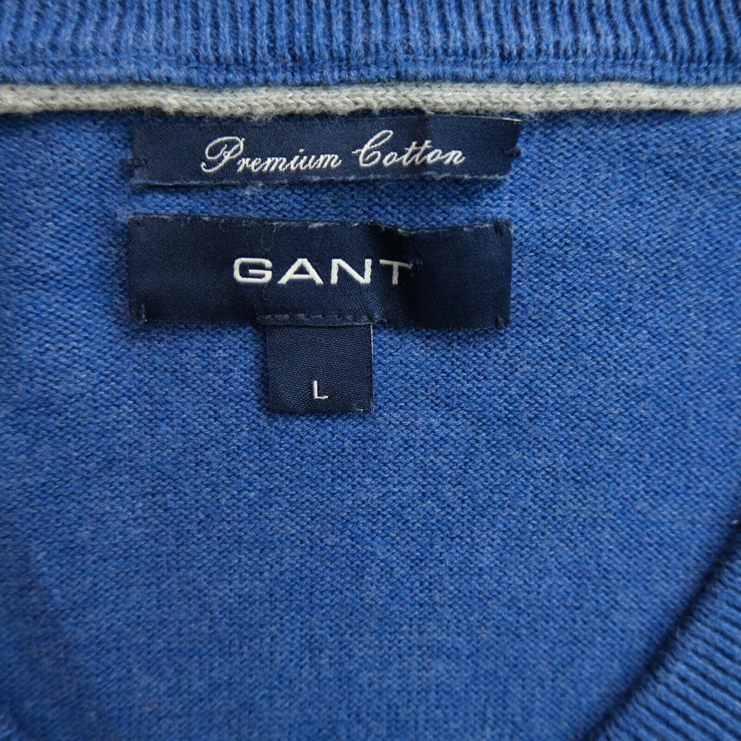 GANT Blue V Neck Premium Cotton Sweater Jumper Size L