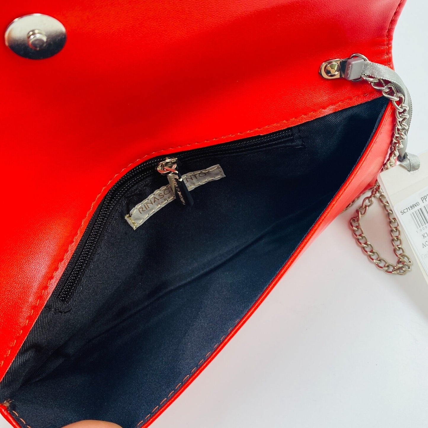 Rinascimento Red Eco Leather Silver Color Chain Handle Clutch Bag