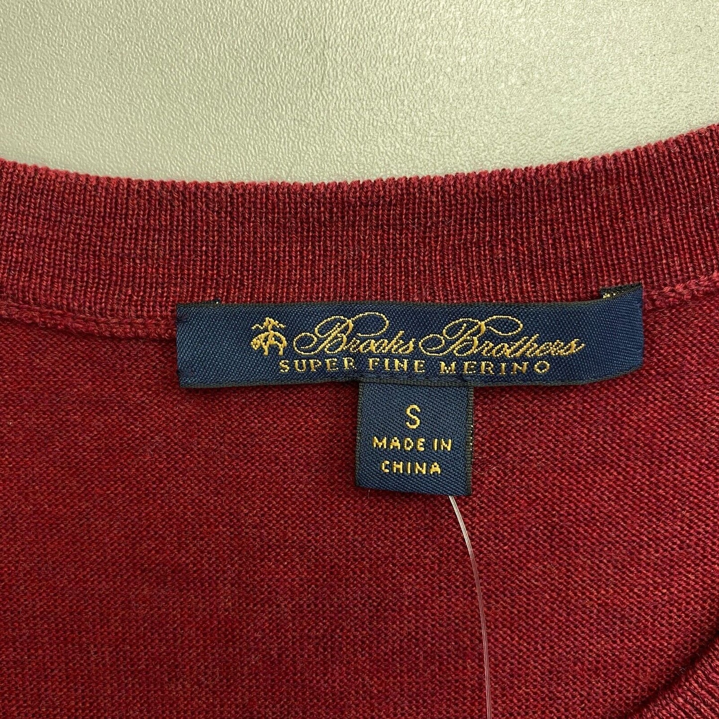 Brooks Brothers Pullover, Rundhalsausschnitt, 100 % Wolle, kurzärmelig, Dunkelrot, Größe S