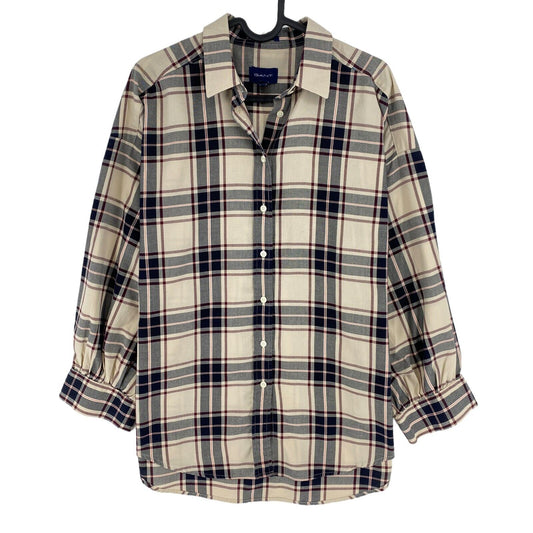 GANT Brown Tech Prep Oxford Plaid Oversized Shirt Size EU 36 UK 8 US 6