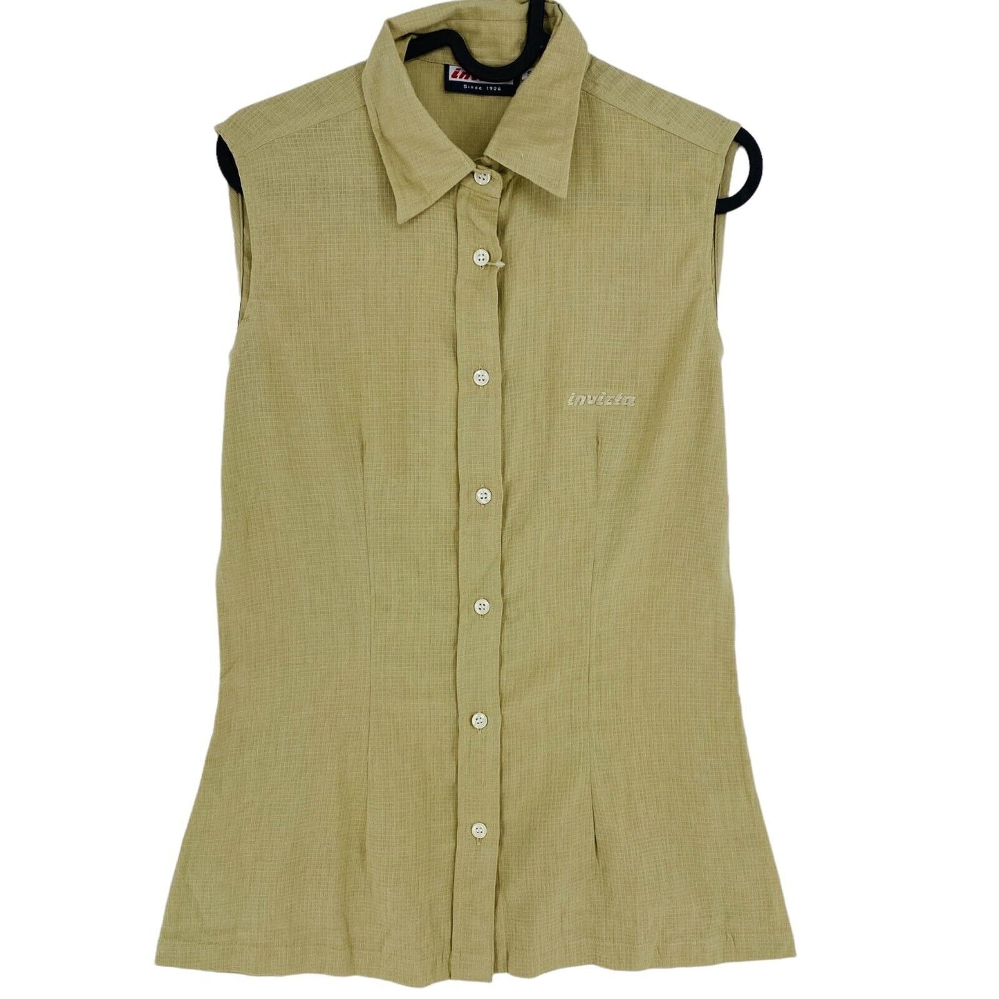 Invicta Beige 100% Cotton Sleeveless Collared Button-Up Top Blouse Size S