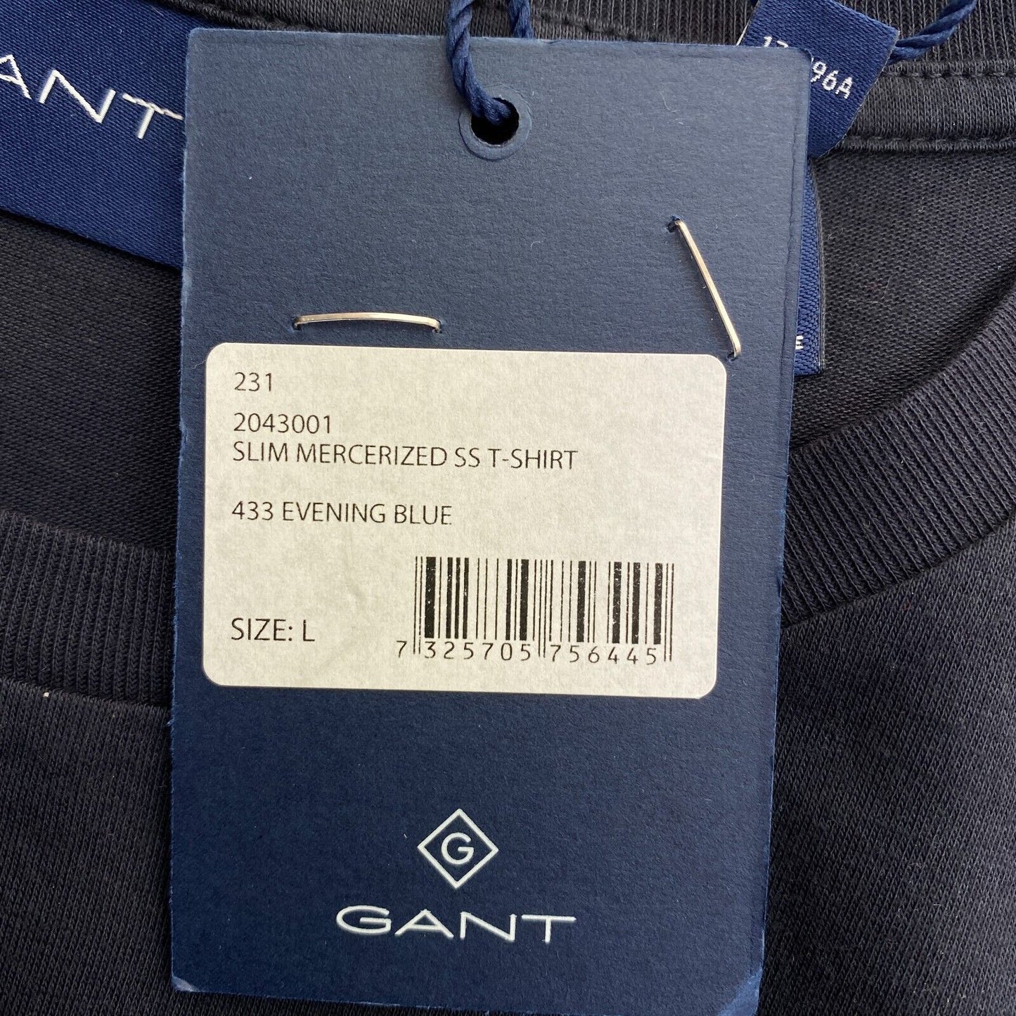 GANT Navy Blue Slim Mercerized Crew Neck T Shirt Size L